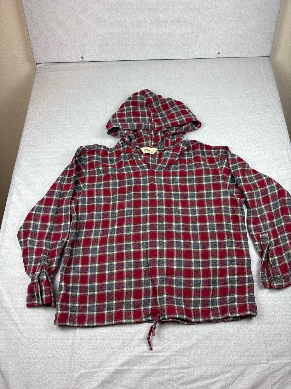 Eddie Bauer Red Plaid Hooded Flannel Shirt
